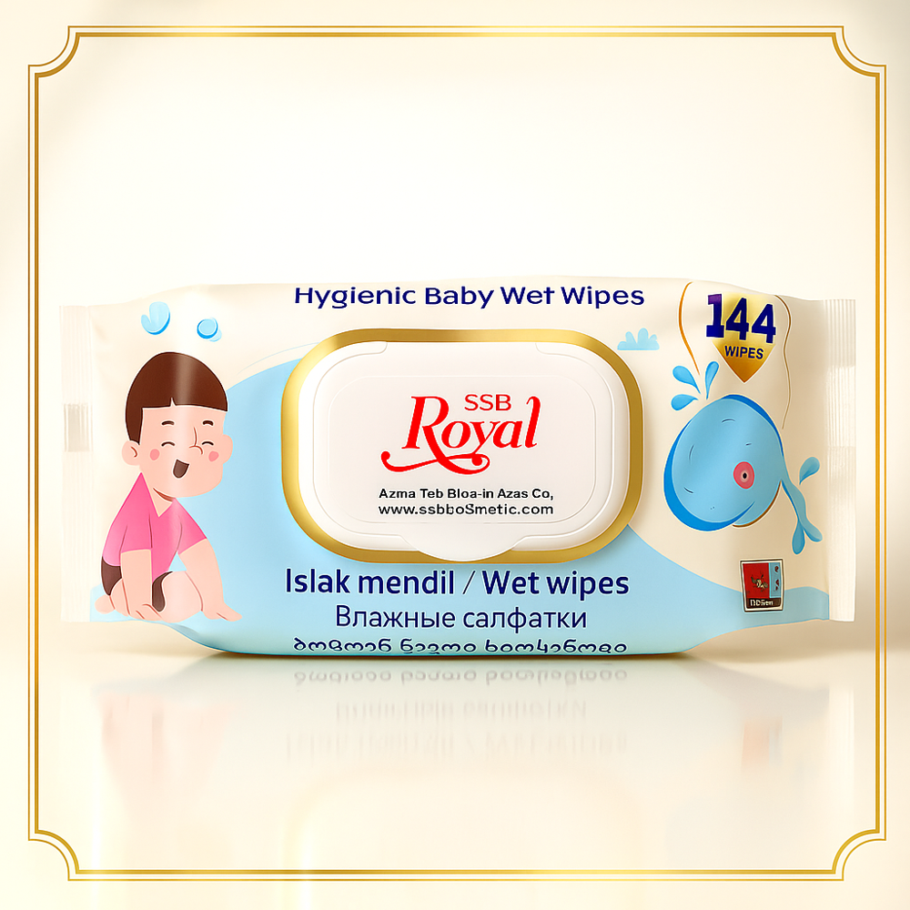 دستمال مرطوب کودک اقتصادی رویال SSB Royal (۱۴۴ عددی با درب محافظ)